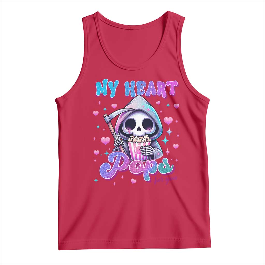 Funny Valentine's Day Tank Top My Heart Pops For You Cute Death Grim Popcorn TS09 Red Print Your Wear