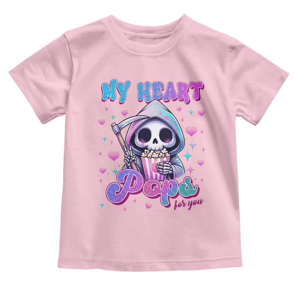 Funny Valentine's Day Toddler T Shirt My Heart Pops For You Cute Death Grim Popcorn TS09 Light Pink Print Your Wear