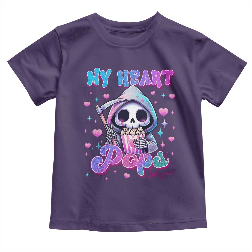 Funny Valentine's Day Toddler T Shirt My Heart Pops For You Cute Death Grim Popcorn TS09 Purple Print Your Wear