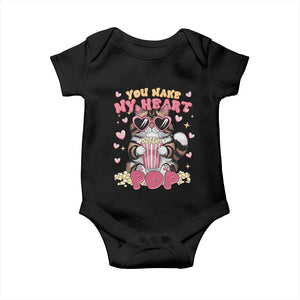 Funny Valentine's Day Baby Onesie You Make My Heart Pop Cute Cat Popcorn TS09 Black Print Your Wear