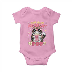 Funny Valentine's Day Baby Onesie You Make My Heart Pop Cute Cat Popcorn TS09 Light Pink Print Your Wear