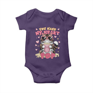Funny Valentine's Day Baby Onesie You Make My Heart Pop Cute Cat Popcorn TS09 Purple Print Your Wear