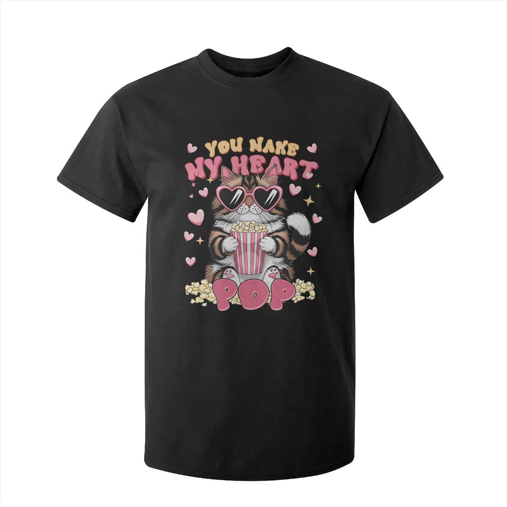 Funny Valentine's Day T Shirt For Kid You Make My Heart Pop Cute Cat Popcorn TS09 Black Print Your Wear