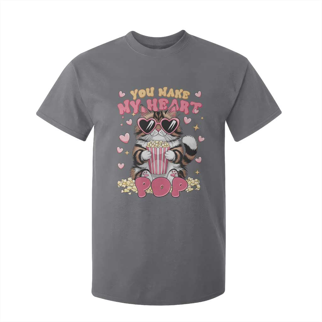 Funny Valentine's Day T Shirt For Kid You Make My Heart Pop Cute Cat Popcorn TS09 Charcoal Print Your Wear