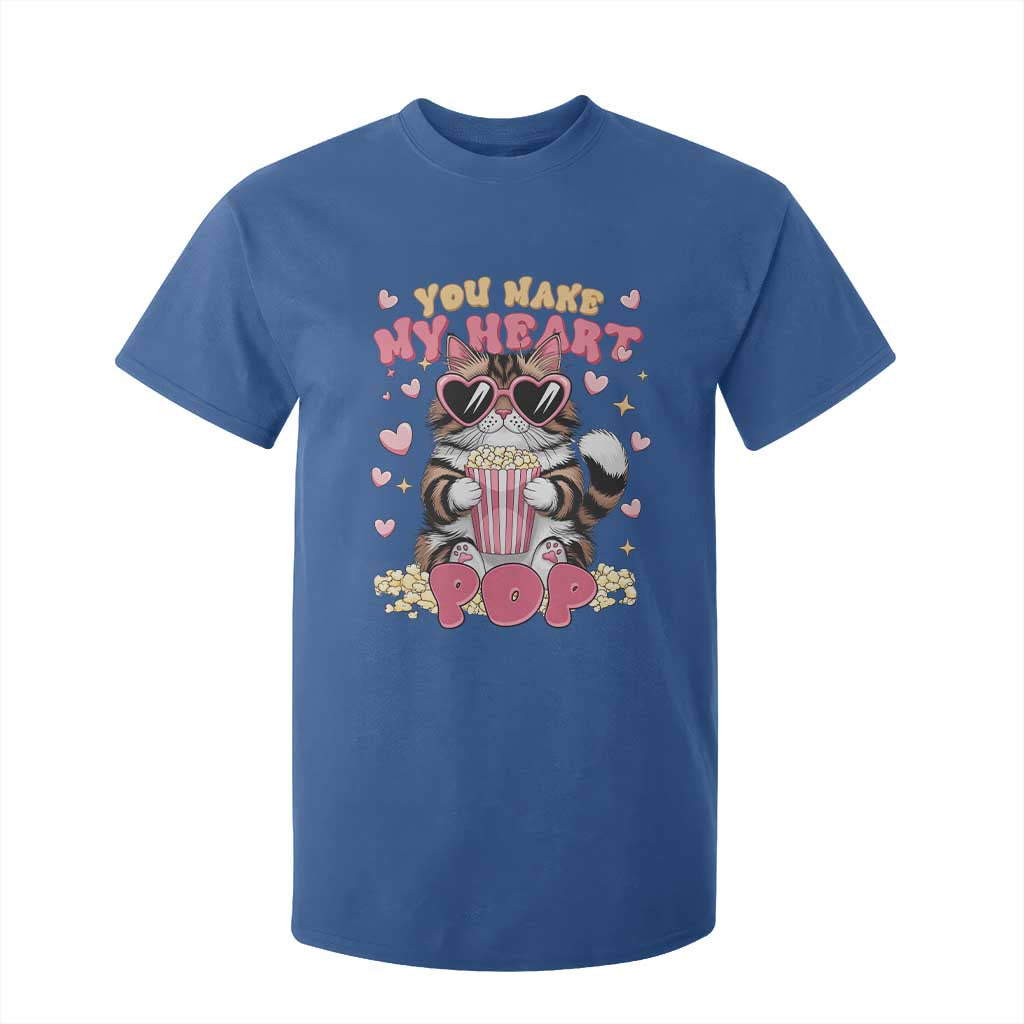 Funny Valentine's Day T Shirt For Kid You Make My Heart Pop Cute Cat Popcorn TS09 Royal Blue Print Your Wear