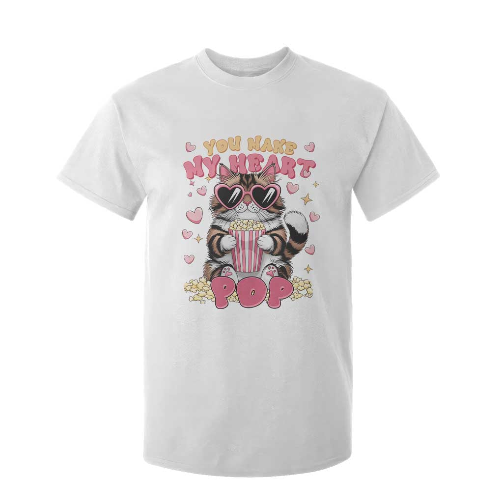Funny Valentine's Day T Shirt For Kid You Make My Heart Pop Cute Cat Popcorn TS09 White Print Your Wear