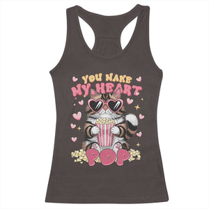 Funny Valentine's Day Racerback Tank Top You Make My Heart Pop Cute Cat Popcorn TS09 Dark Chocolate Print Your Wear