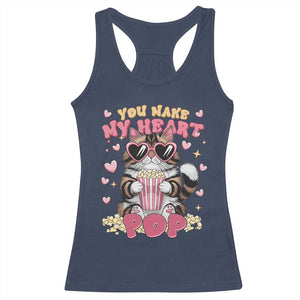 Funny Valentine's Day Racerback Tank Top You Make My Heart Pop Cute Cat Popcorn TS09 Navy Print Your Wear