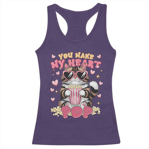 Funny Valentine's Day Racerback Tank Top You Make My Heart Pop Cute Cat Popcorn TS09 Purple Print Your Wear