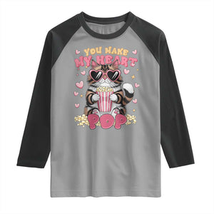 Funny Valentine's Day Raglan Shirt You Make My Heart Pop Cute Cat Popcorn TS09 Sport Gray Black Print Your Wear