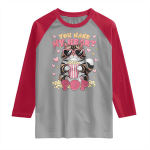 Funny Valentine's Day Raglan Shirt You Make My Heart Pop Cute Cat Popcorn TS09 Sport Gray Red Print Your Wear