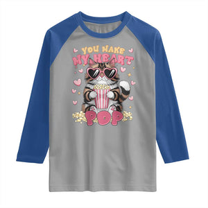 Funny Valentine's Day Raglan Shirt You Make My Heart Pop Cute Cat Popcorn TS09 Sport Gray Royal Print Your Wear