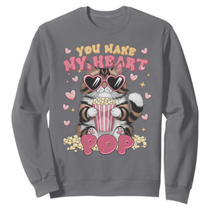 Funny Valentine's Day Sweatshirt You Make My Heart Pop Cute Cat Popcorn TS09 Charcoal Print Your Wear