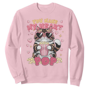 Funny Valentine's Day Sweatshirt You Make My Heart Pop Cute Cat Popcorn TS09 Light Pink Print Your Wear