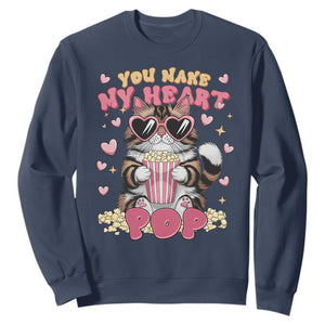 Funny Valentine's Day Sweatshirt You Make My Heart Pop Cute Cat Popcorn TS09 Navy Print Your Wear