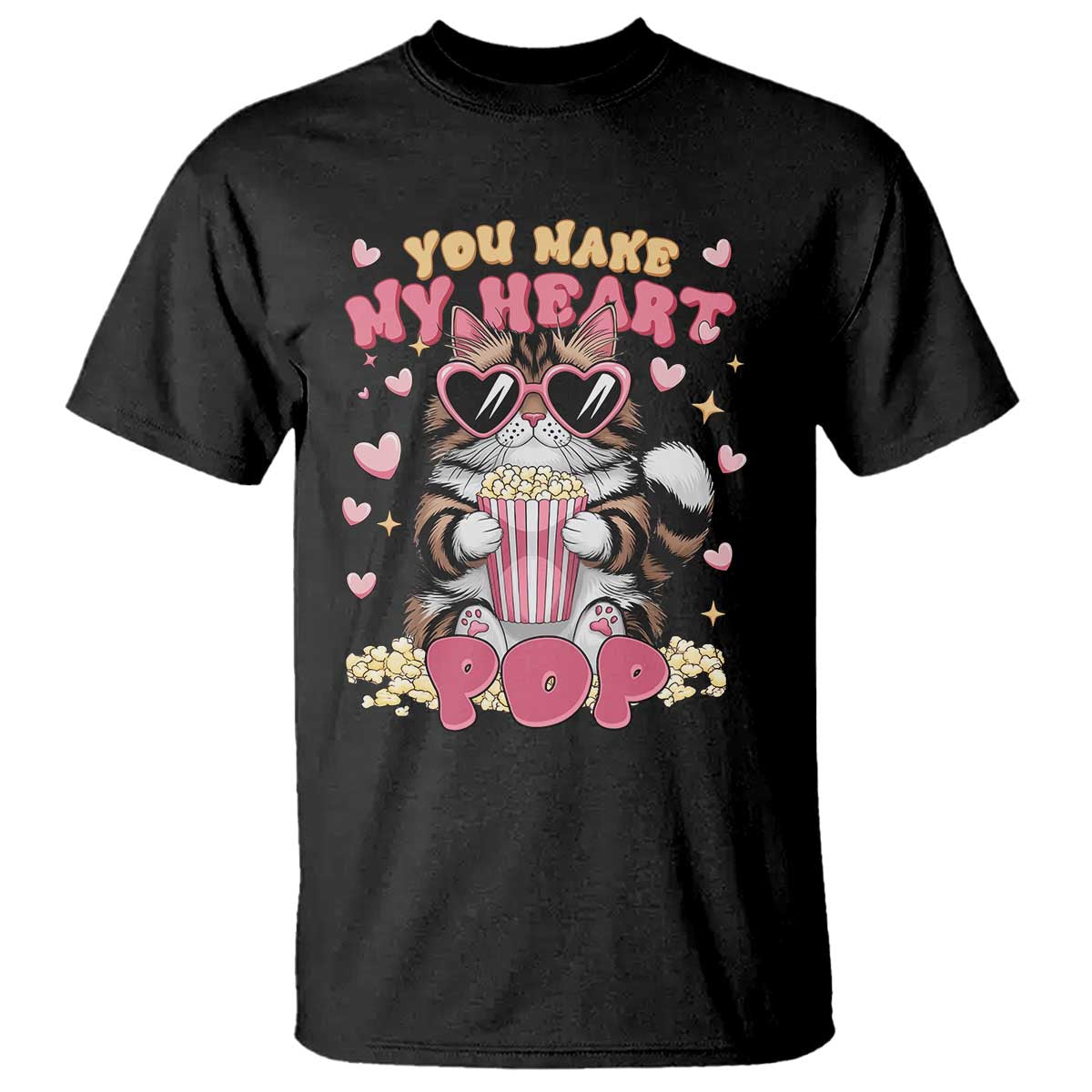 Funny Valentine's Day T Shirt You Make My Heart Pop Cute Cat Popcorn TS09 Black Print Your Wear
