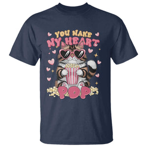 Funny Valentine's Day T Shirt You Make My Heart Pop Cute Cat Popcorn TS09 Navy Print Your Wear