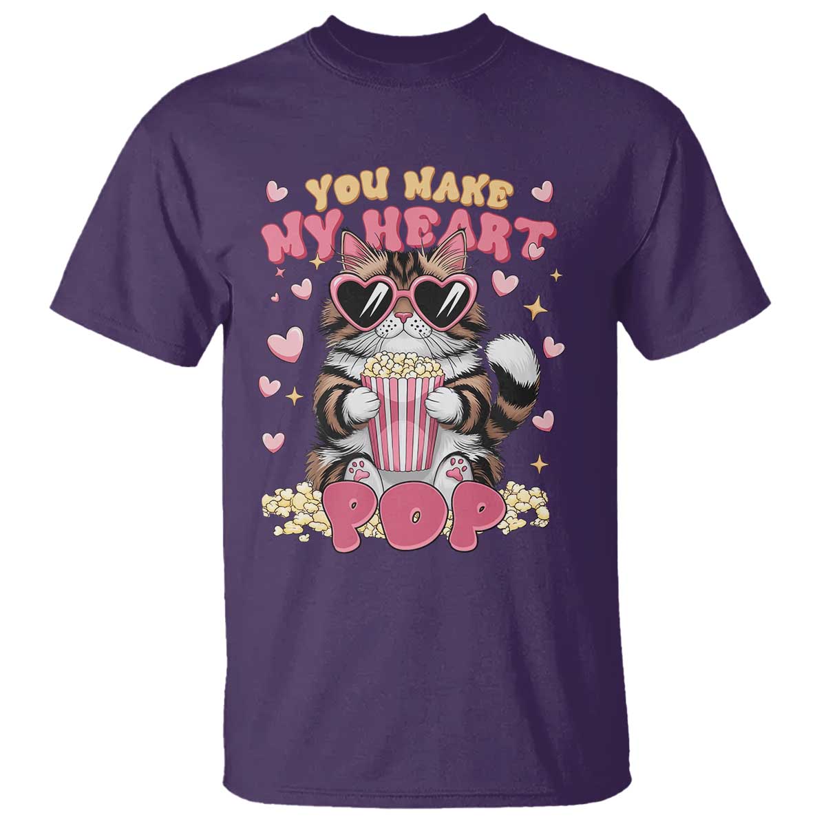Funny Valentine's Day T Shirt You Make My Heart Pop Cute Cat Popcorn TS09 Purple Print Your Wear