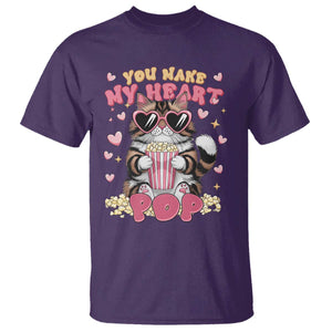 Funny Valentine's Day T Shirt You Make My Heart Pop Cute Cat Popcorn TS09 Purple Print Your Wear