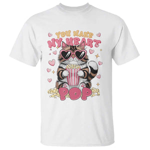 Funny Valentine's Day T Shirt You Make My Heart Pop Cute Cat Popcorn TS09 White Print Your Wear