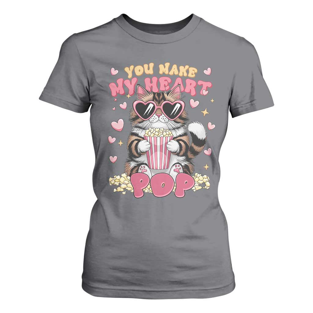 Funny Valentine's Day T Shirt For Women You Make My Heart Pop Cute Cat Popcorn TS09 Charcoal Print Your Wear