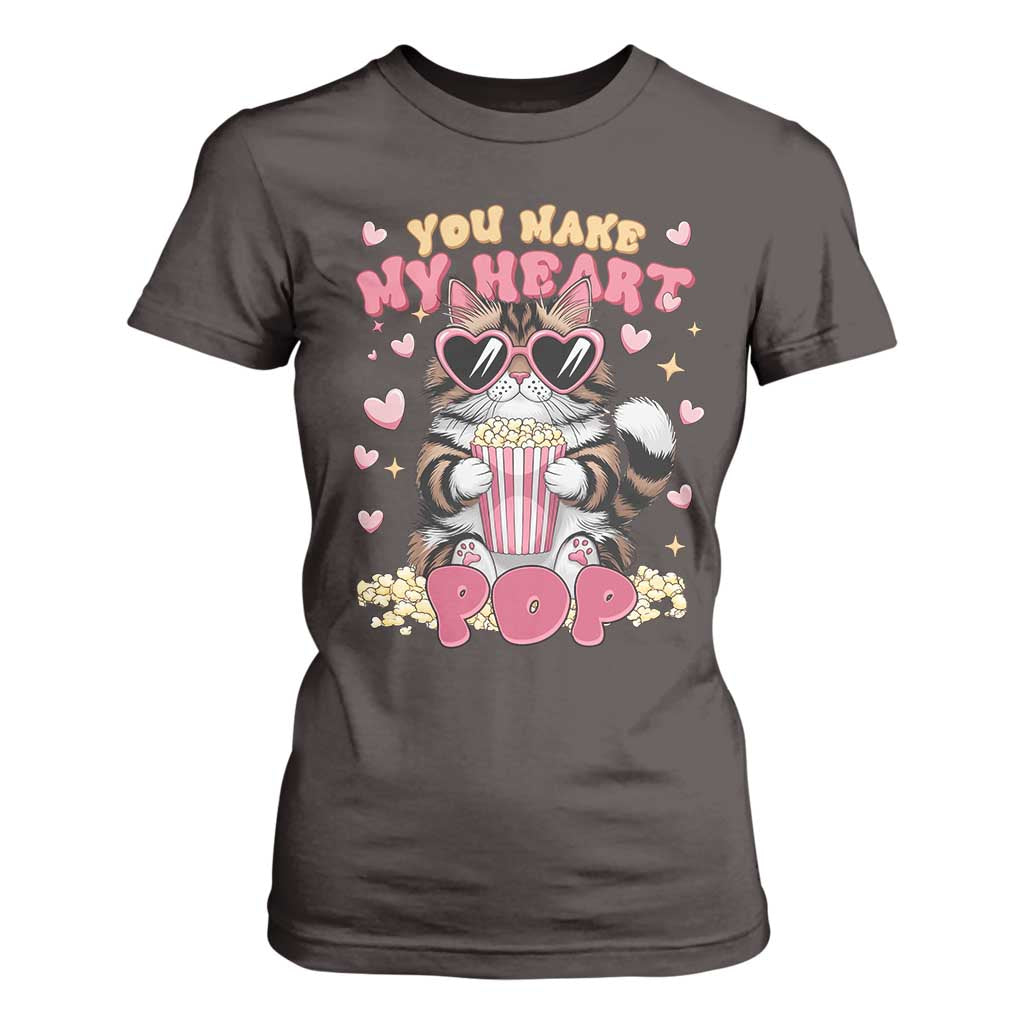 Funny Valentine's Day T Shirt For Women You Make My Heart Pop Cute Cat Popcorn TS09 Dark Chocolate Print Your Wear