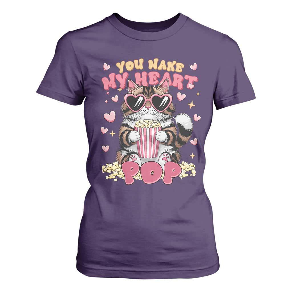Funny Valentine's Day T Shirt For Women You Make My Heart Pop Cute Cat Popcorn TS09 Purple Print Your Wear