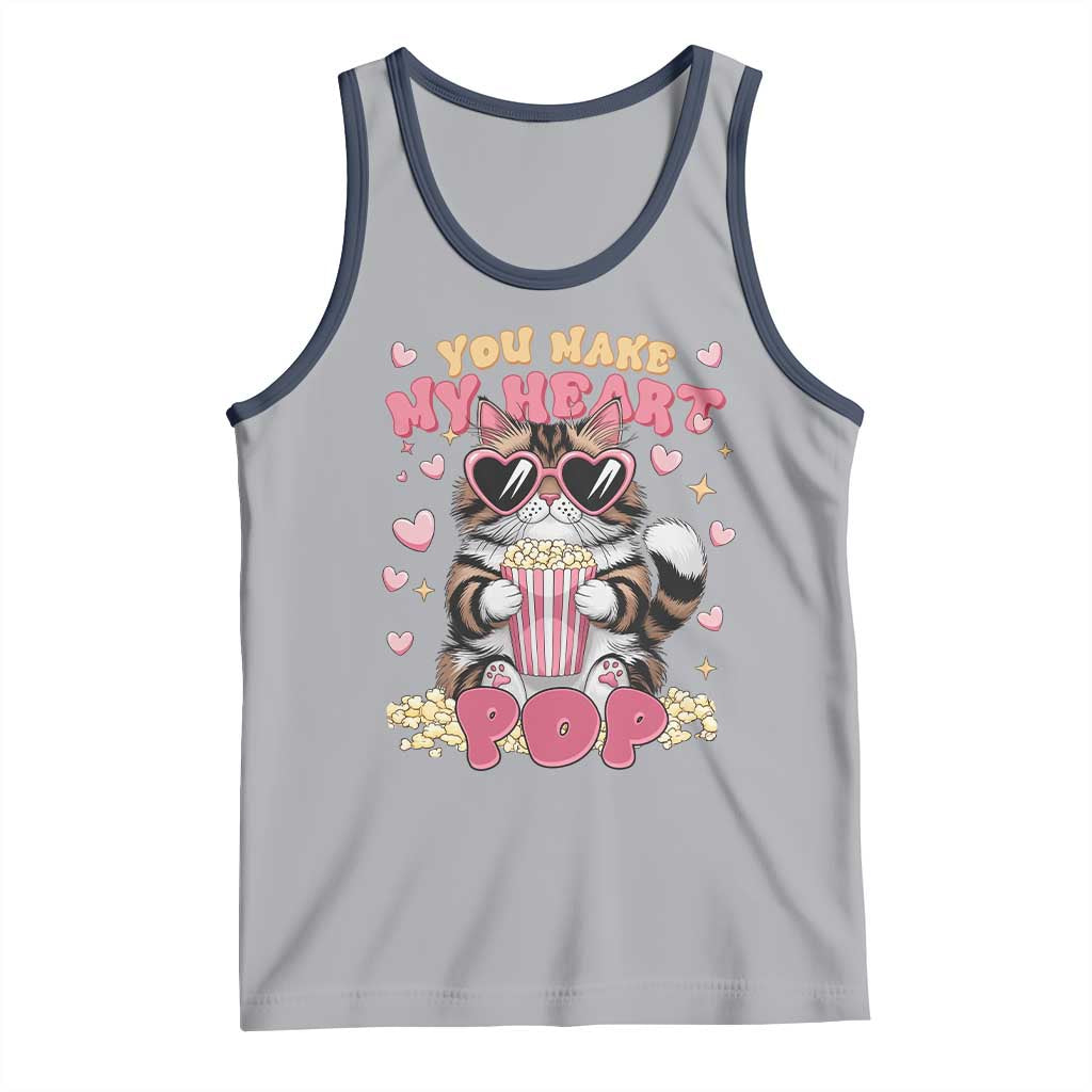 Funny Valentine's Day Tank Top You Make My Heart Pop Cute Cat Popcorn TS09 Athletic Heather Navy Print Your Wear