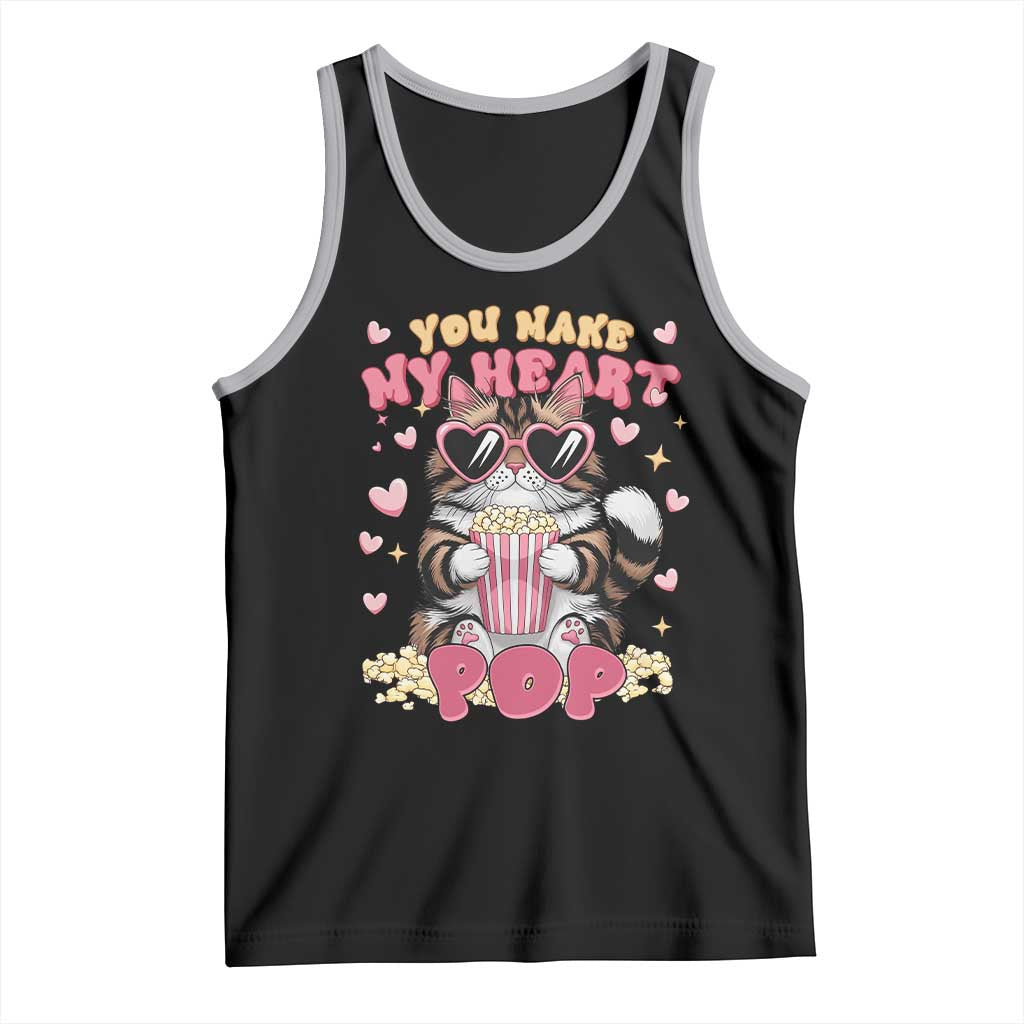 Funny Valentine's Day Tank Top You Make My Heart Pop Cute Cat Popcorn TS09 Black Athletic Heather Print Your Wear