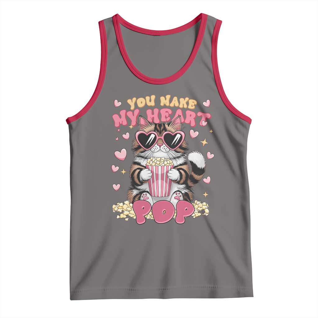 Funny Valentine's Day Tank Top You Make My Heart Pop Cute Cat Popcorn TS09 Deep Heather Red Print Your Wear