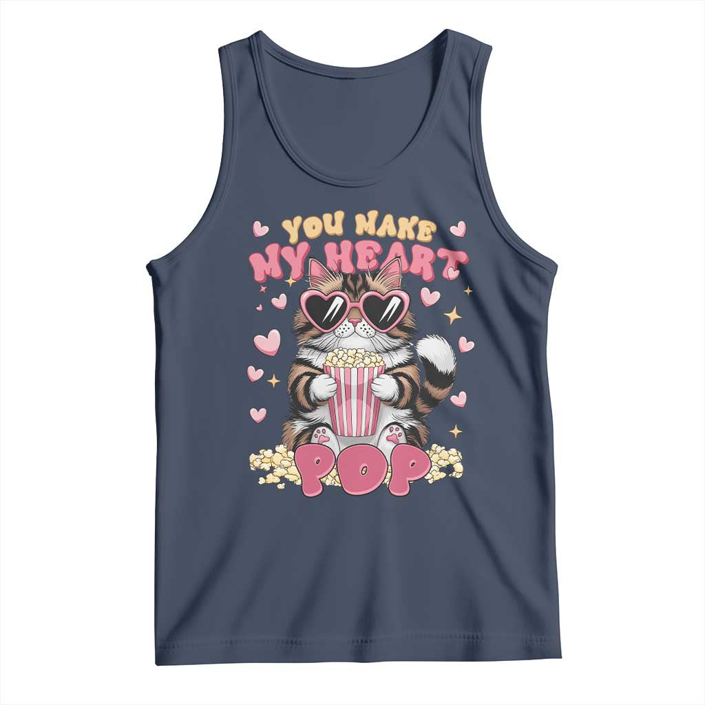 Funny Valentine's Day Tank Top You Make My Heart Pop Cute Cat Popcorn TS09 Navy Print Your Wear