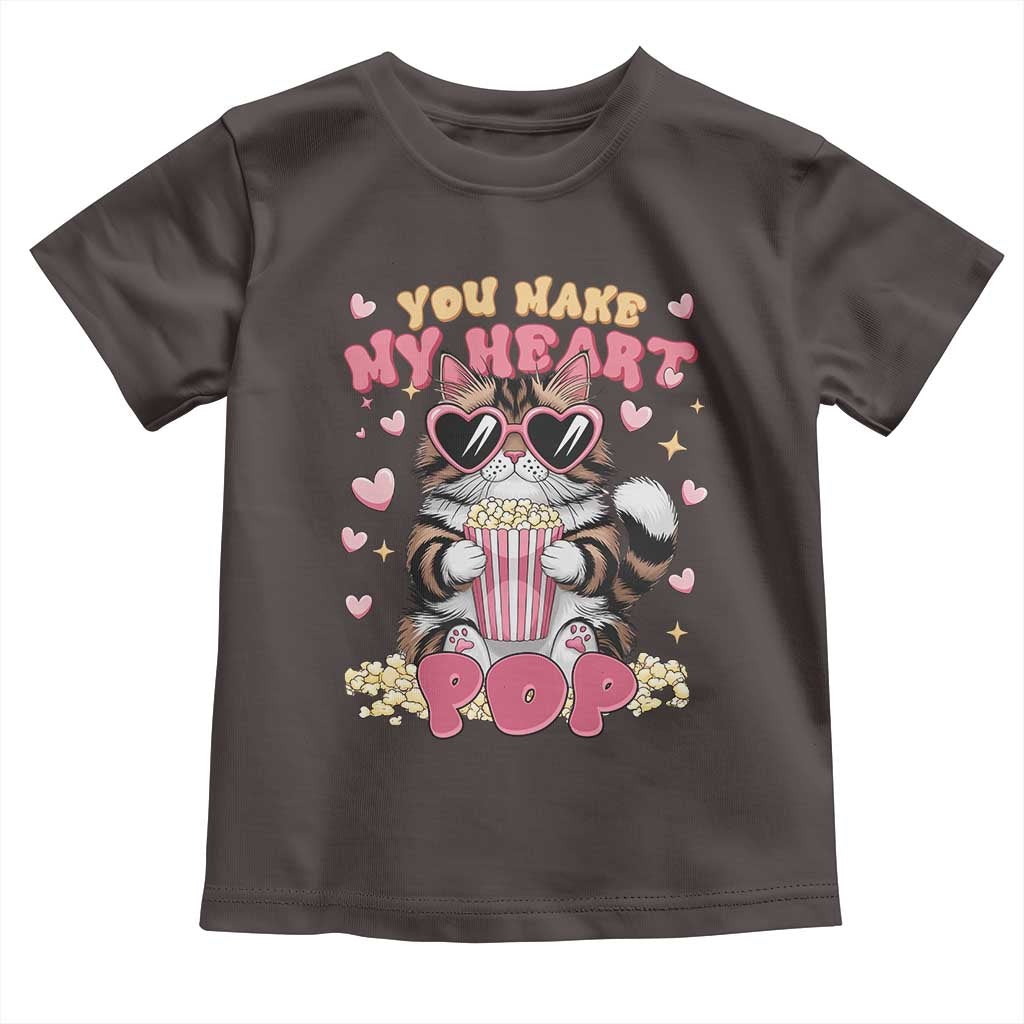 Funny Valentine's Day Toddler T Shirt You Make My Heart Pop Cute Cat Popcorn TS09 Dark Chocolate Print Your Wear
