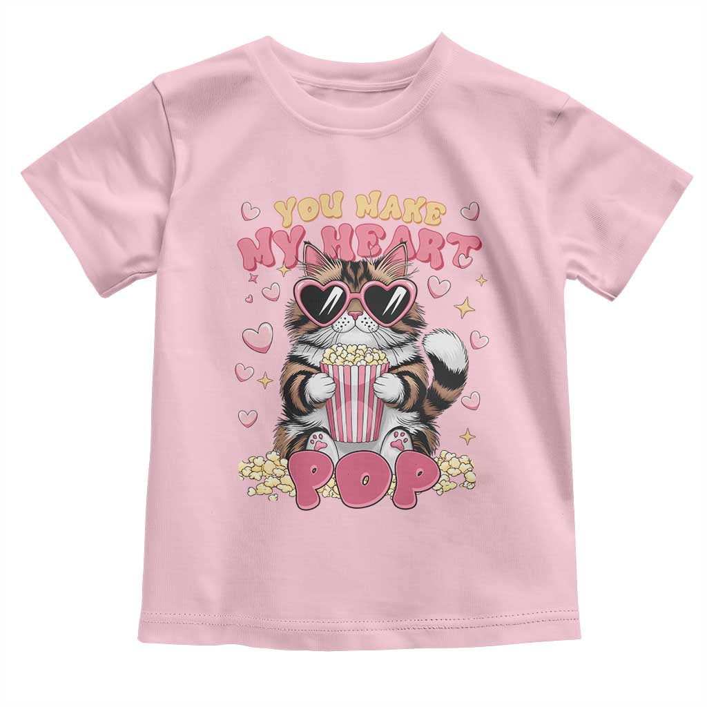 Funny Valentine's Day Toddler T Shirt You Make My Heart Pop Cute Cat Popcorn TS09 Light Pink Print Your Wear