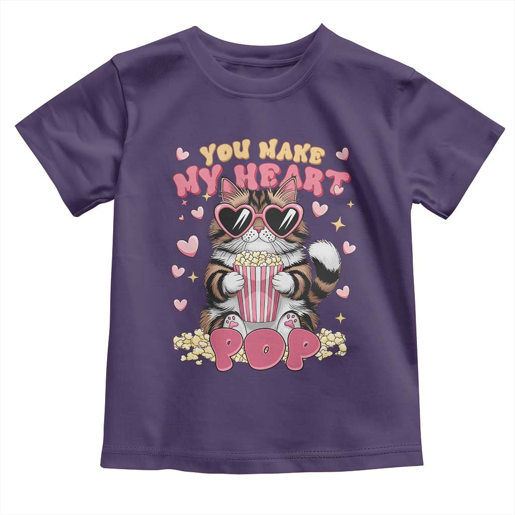 Funny Valentine's Day Toddler T Shirt You Make My Heart Pop Cute Cat Popcorn TS09 Purple Print Your Wear