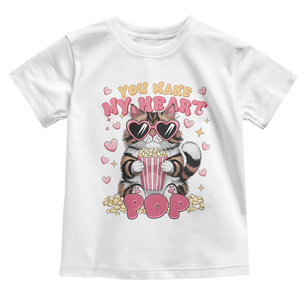 Funny Valentine's Day Toddler T Shirt You Make My Heart Pop Cute Cat Popcorn TS09 White Print Your Wear