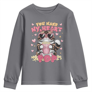 Funny Valentine's Day Youth Sweatshirt You Make My Heart Pop Cute Cat Popcorn TS09 Charcoal Print Your Wear