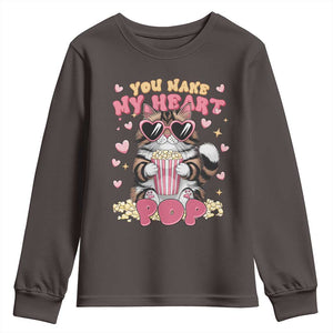 Funny Valentine's Day Youth Sweatshirt You Make My Heart Pop Cute Cat Popcorn TS09 Dark Chocolate Print Your Wear