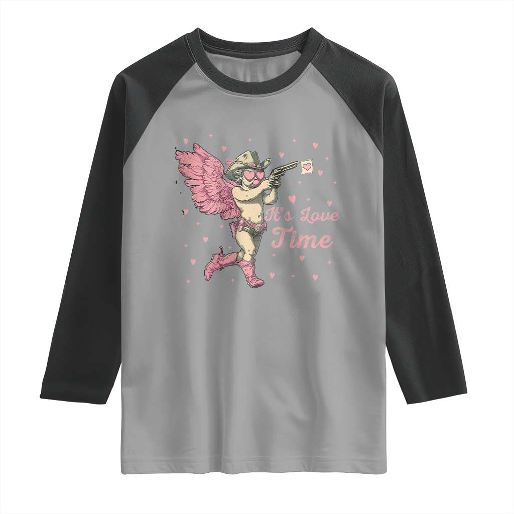Funny Valentine's Day Raglan Shirt It's Love Time Cowboy Cupid TS09 Sport Gray Black Print Your Wear
