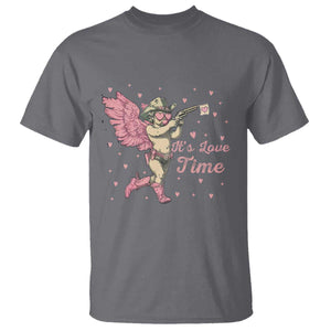 Funny Valentine's Day T Shirt It's Love Time Cowboy Cupid TS09 Charcoal Print Your Wear