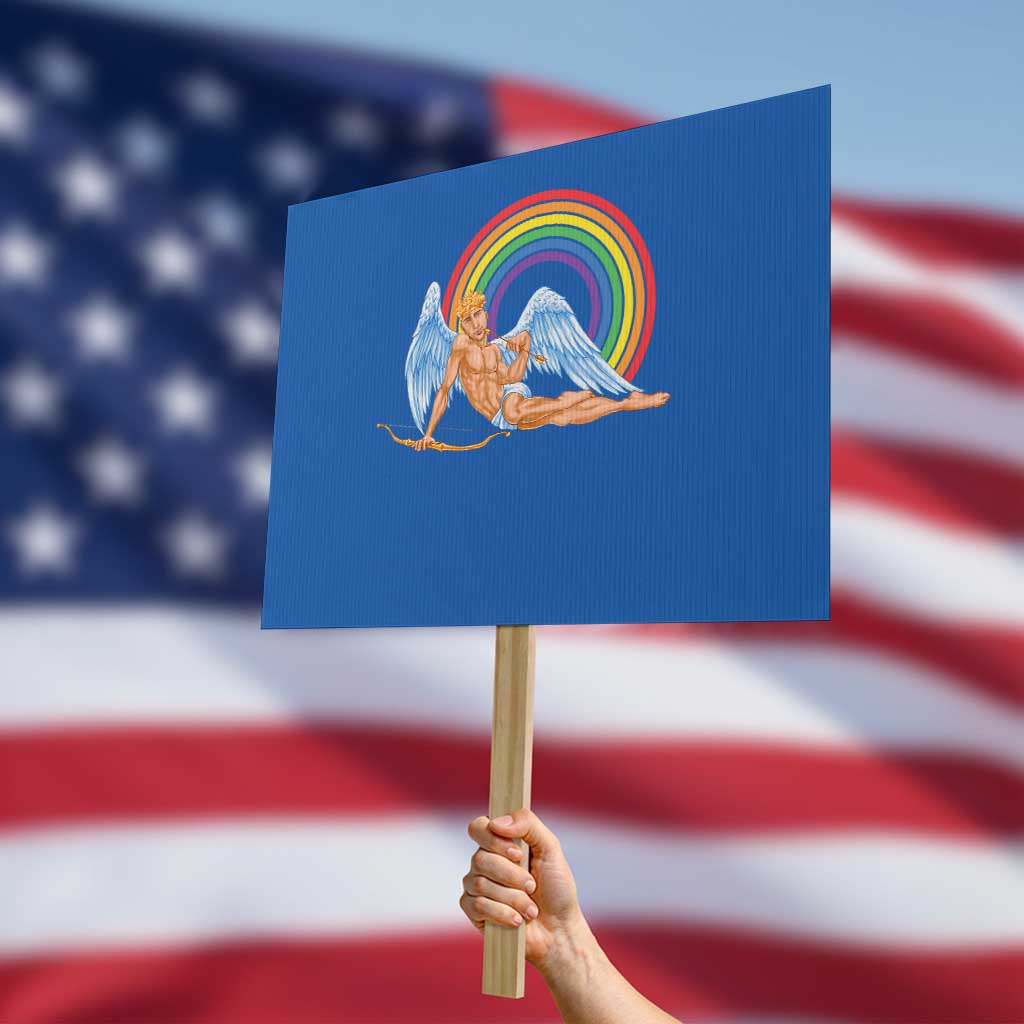 Funny Valentine's Day LGBT Cupid Protest Sign TS09 Horizontal 18" × 24" Blue Print Your Wear