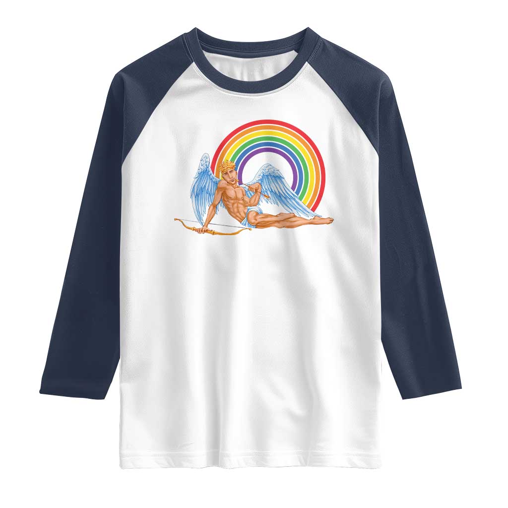 Funny Valentine's Day LGBT Cupid Raglan Shirt TS09 White Navy Print Your Wear