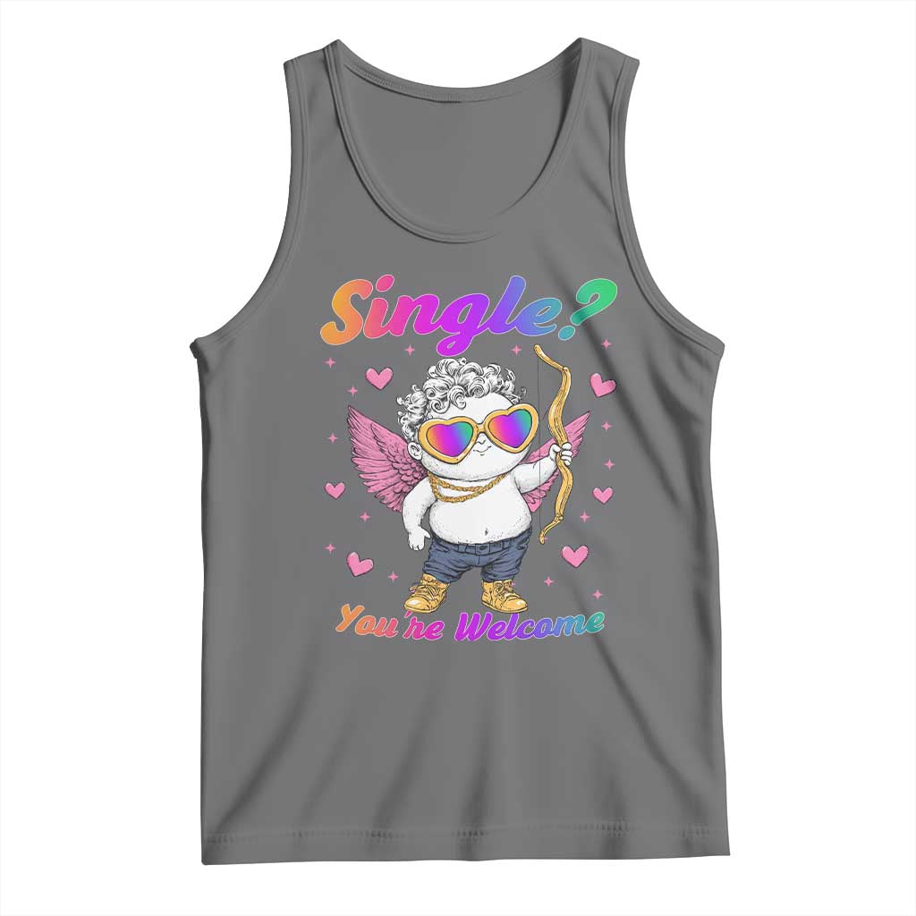 Funny Single You're Welcome Tank Top Rainbow LGBT Cupid TS09 Black Heather Print Your Wear