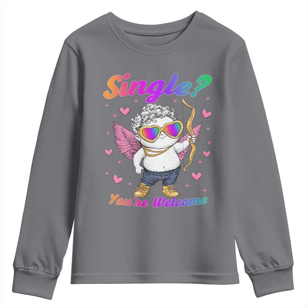 Funny Single You're Welcome Youth Sweatshirt Rainbow LGBT Cupid TS09 Charcoal Print Your Wear
