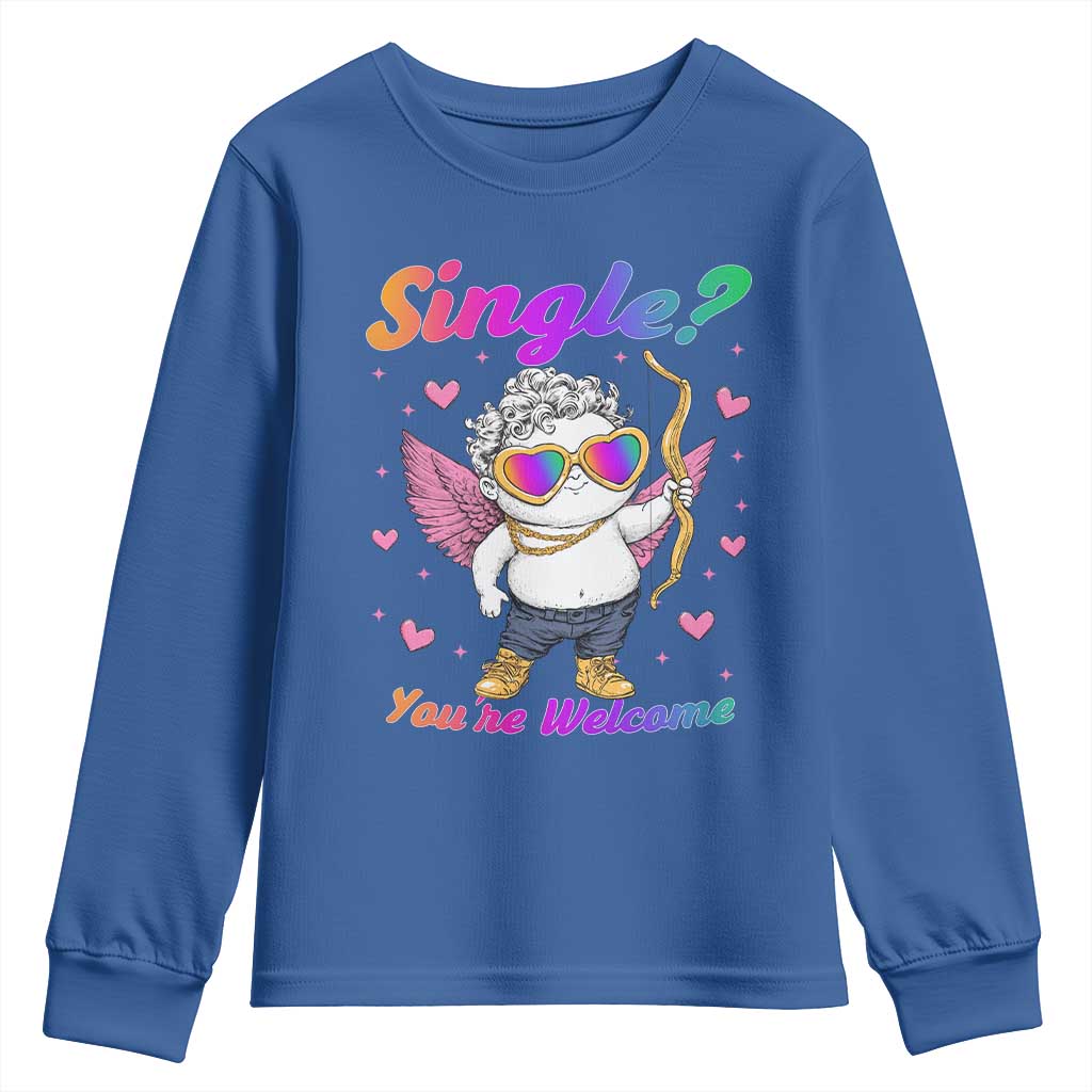 Funny Single You're Welcome Youth Sweatshirt Rainbow LGBT Cupid TS09 Royal Blue Print Your Wear