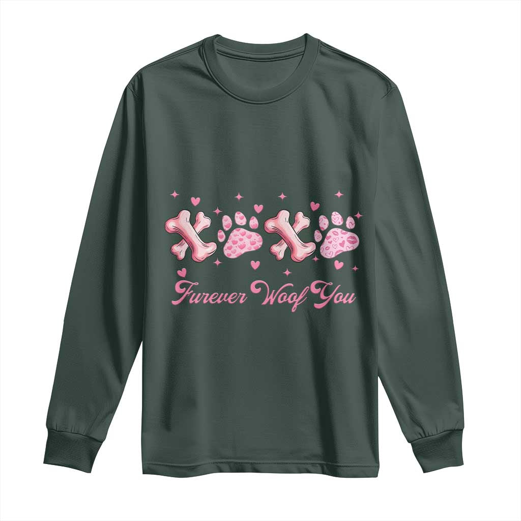 Valentine's Day Dog Lover Long Sleeve Shirt Furever Woof You Paw XO TS09 Dark Forest Green Print Your Wear