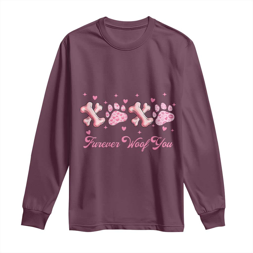 Valentine's Day Dog Lover Long Sleeve Shirt Furever Woof You Paw XO TS09 Maroon Print Your Wear