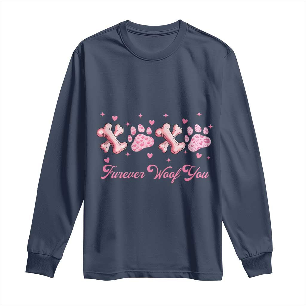 Valentine's Day Dog Lover Long Sleeve Shirt Furever Woof You Paw XO TS09 Navy Print Your Wear