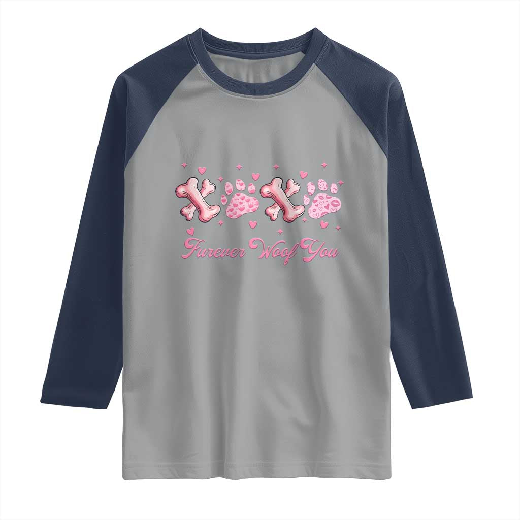 Valentine's Day Dog Lover Raglan Shirt Furever Woof You Paw XO TS09 Sport Gray Navy Print Your Wear