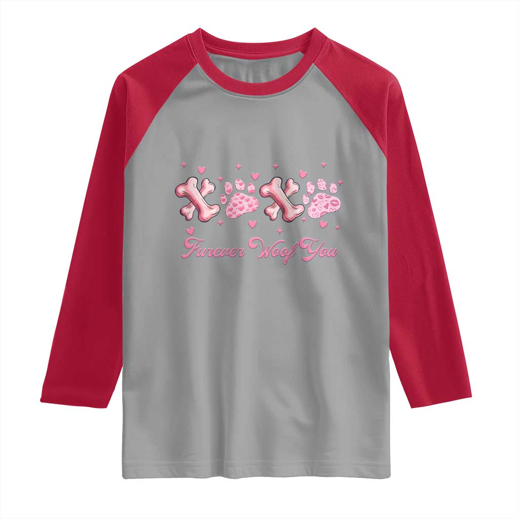 Valentine's Day Dog Lover Raglan Shirt Furever Woof You Paw XO TS09 Sport Gray Red Print Your Wear