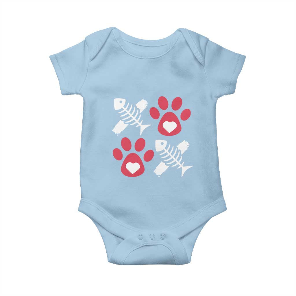 Valentine's Day Cat Lover Baby Onesie Cute Kitten Paw XO TS09 Light Blue Print Your Wear